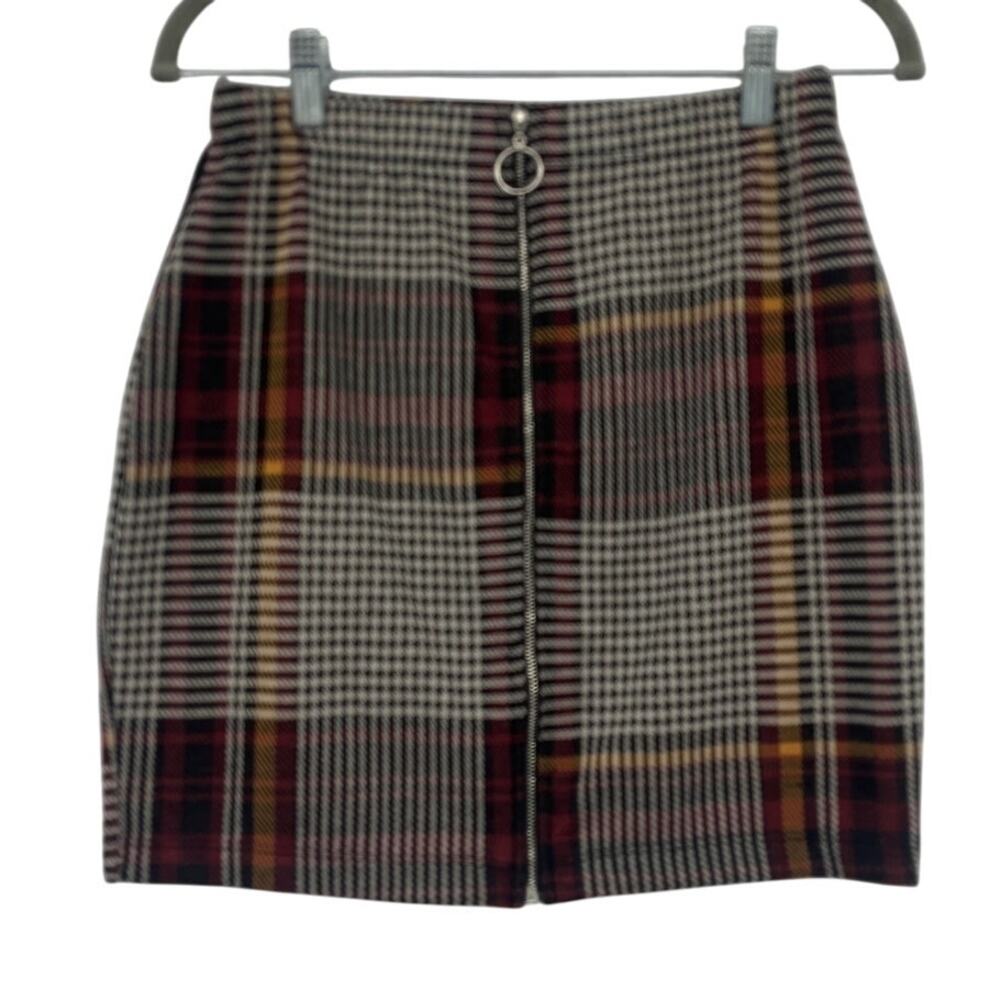 Y2K Rainbow Plaid Mini Skirt Sz L Grunge Houdstooth Punk Preppy Clueless USA 90s